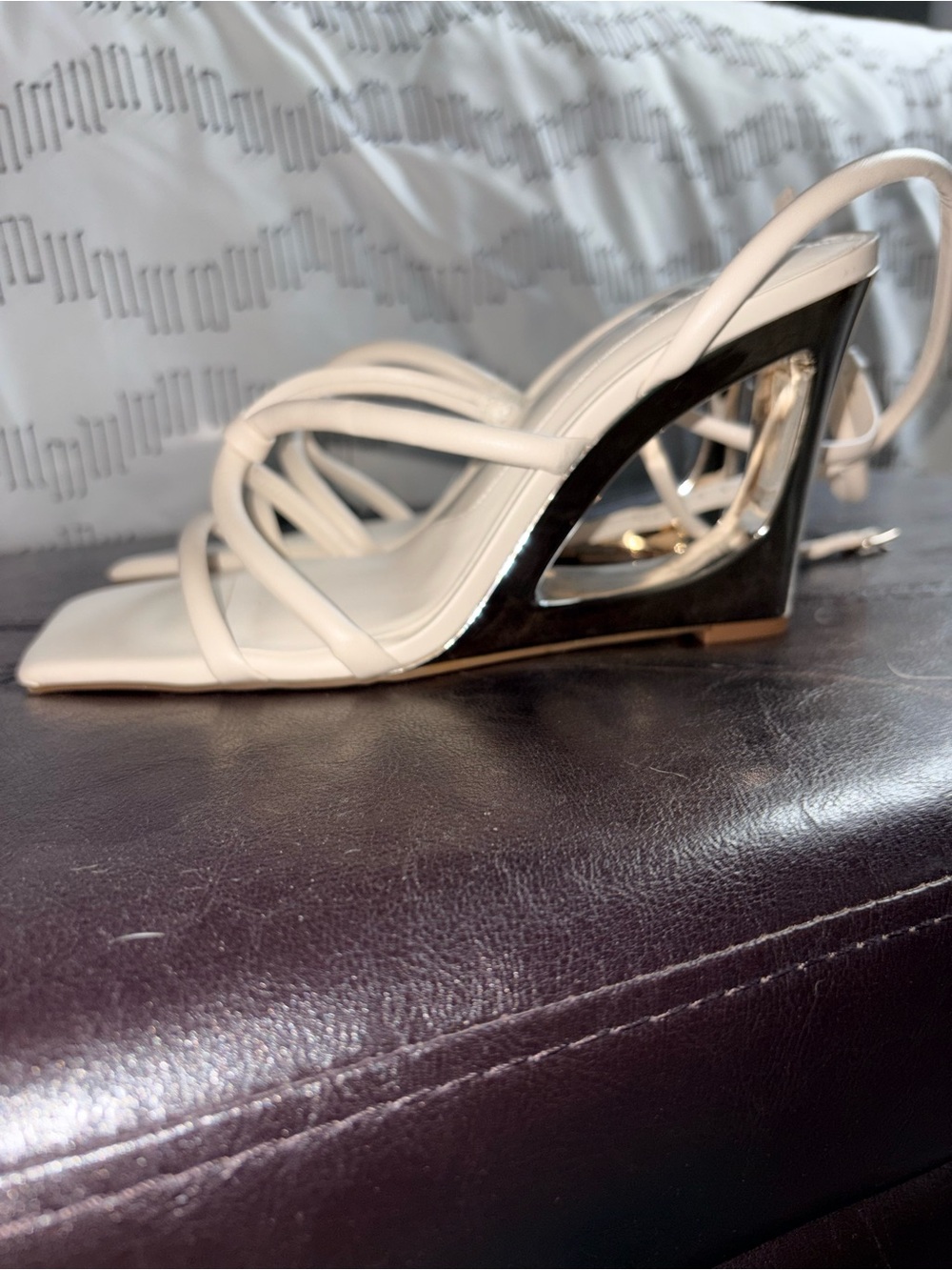 Gianni Bini Bone Strappy Wedge with Metallic Accent